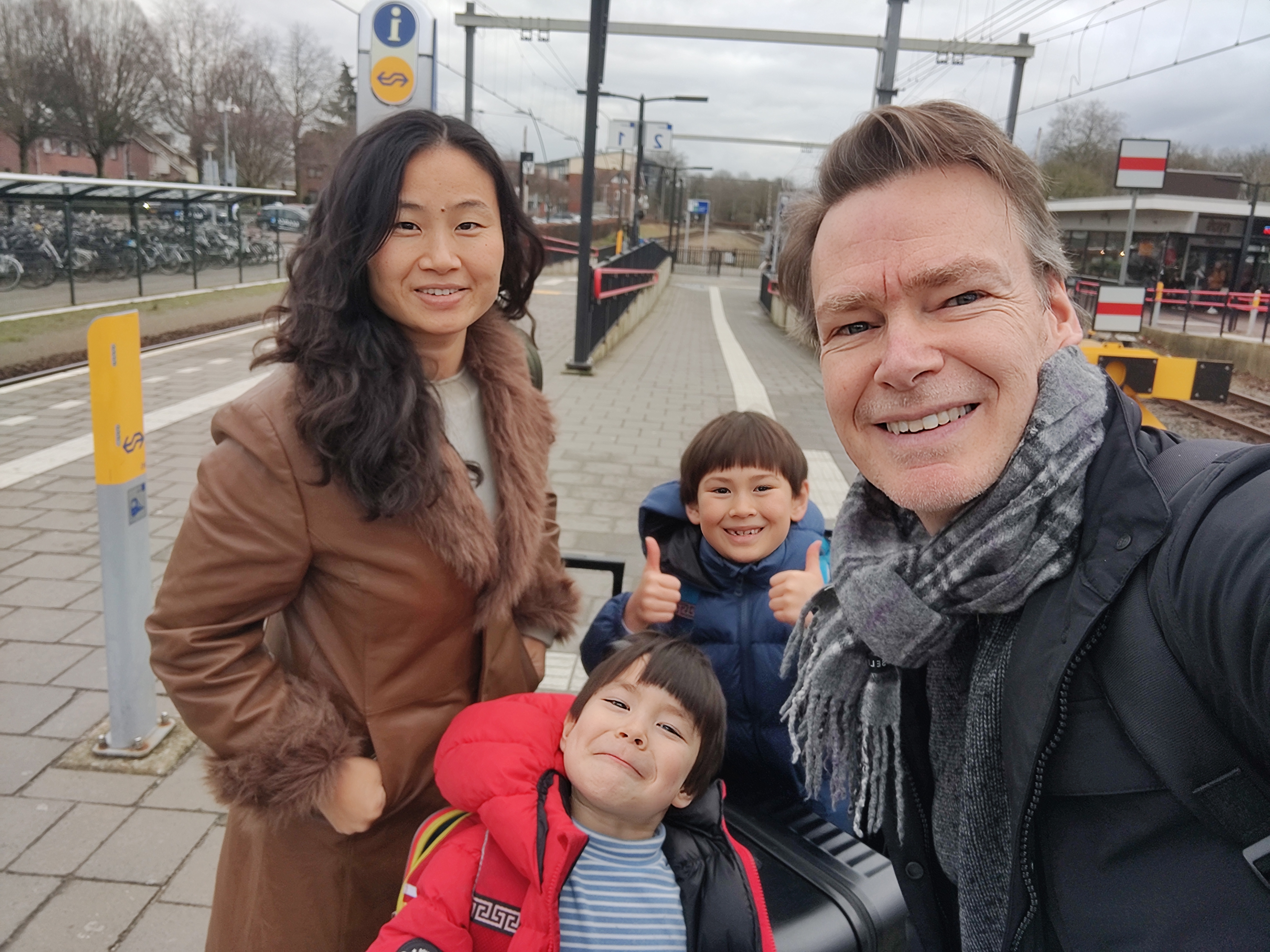 Happy Berris family at the train station